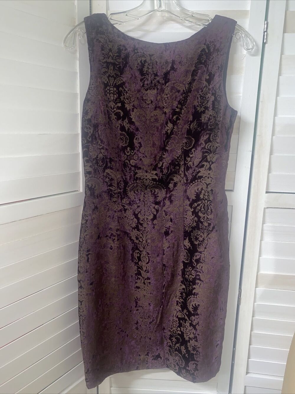 90s Carole Little Purple Velvet Formal Prom Pencil Sheath Dress Lined Sz Medium